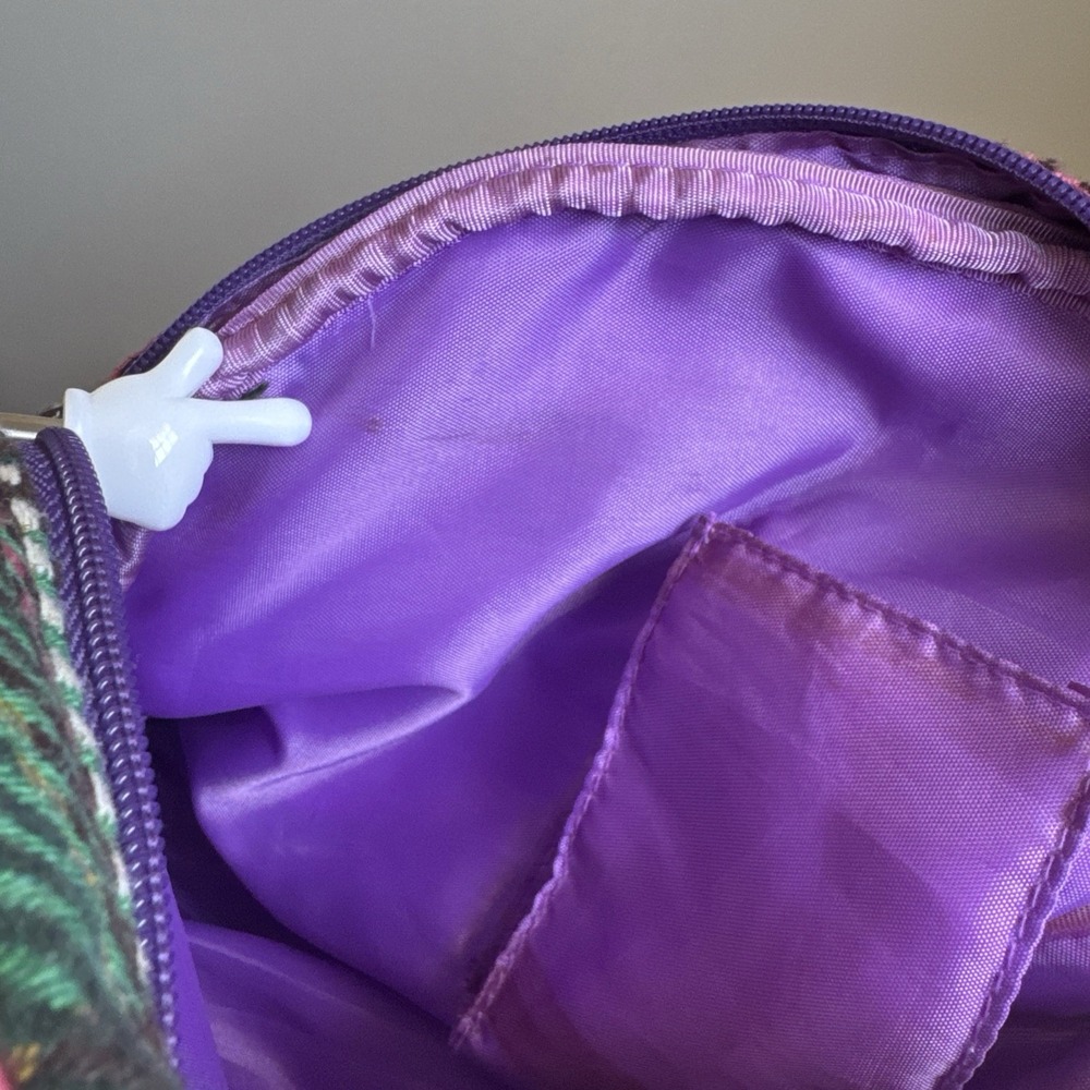 Oilily Pink Green Purple Plaid Floral Embroidered crossbody Satchel Purse - Picture 14 of 16